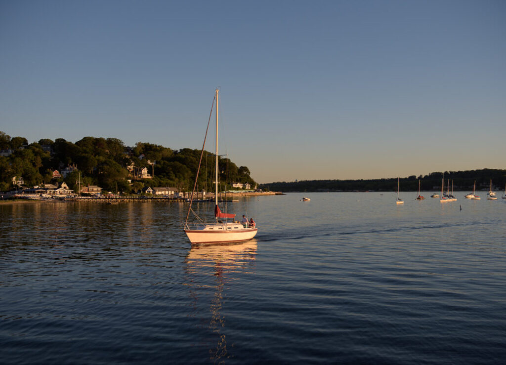 Boat on the water near The Beacon at Garvies Point