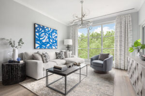 Living room in a condominium at The Beacon at Garvies Point